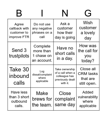 Customer Service Week Bingo Card