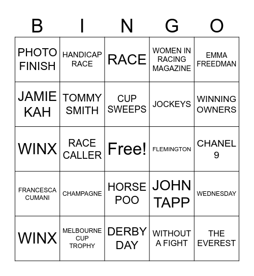 2024 Melbourne Cup Bingo Card
