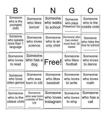 Get To Know You BINGO! Bingo Card