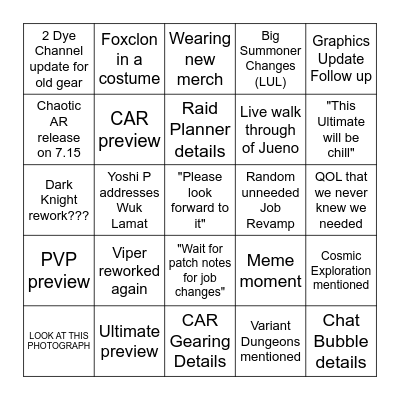 Live Letter 84 BINGO Card