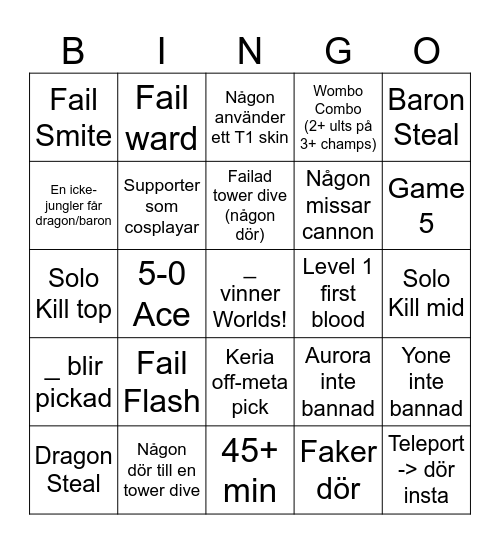 Worlds 2024 Bingo Card