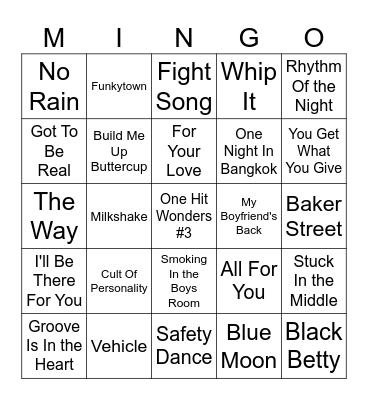One Hit Wonders  #3 Bingo Card