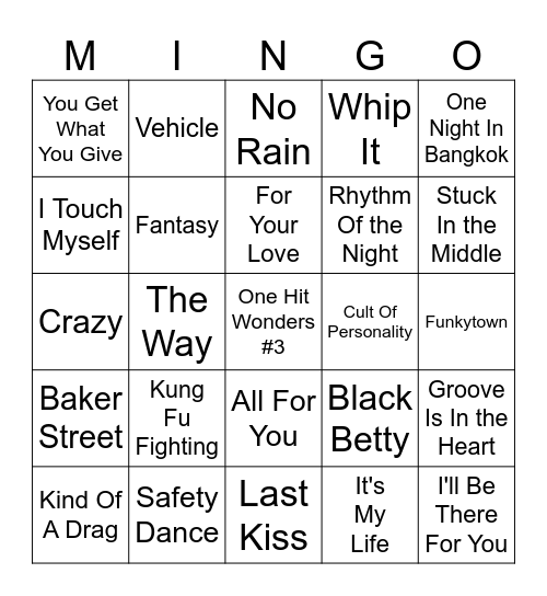 One Hit Wonders  #3 Bingo Card