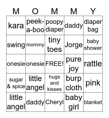 Baby Shower Bingo Card