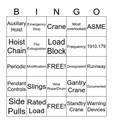 Crane & Hoist Bingo Card