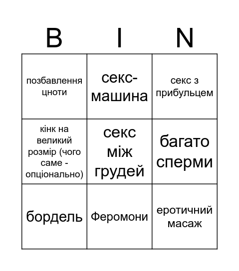 кінк-фест тур ІІ Bingo Card