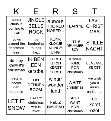 Foute kerstbingo!! Bingo Card