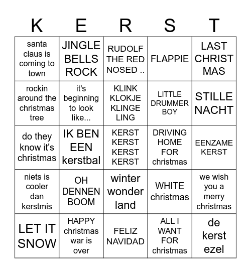 Foute kerstbingo!! Bingo Card