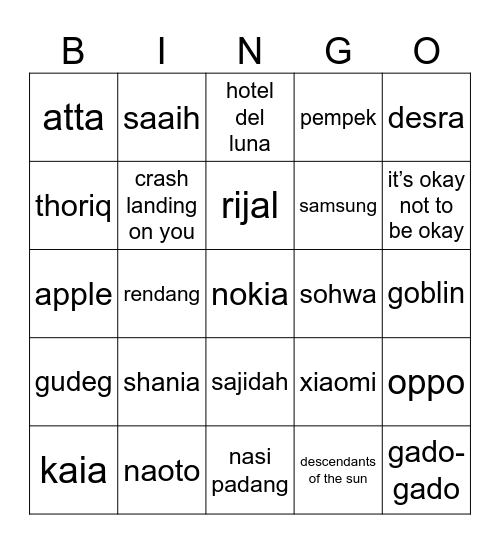 MAIN BINGO SAMA SHANIA Bingo Card