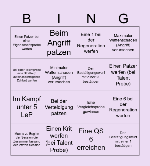 DSA Schwesterkrieg Bingo Card