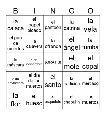 Day of the dead Bingo Card