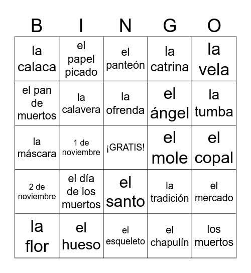 Day of the dead Bingo Card