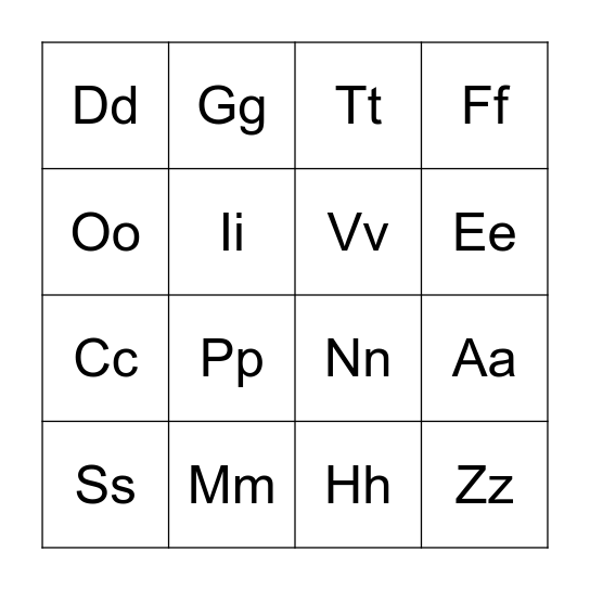 Alphabet Bingo (October) Bingo Card