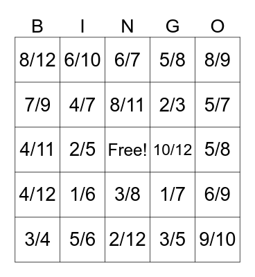 Adding & Subtracting Fractions Bingo Card