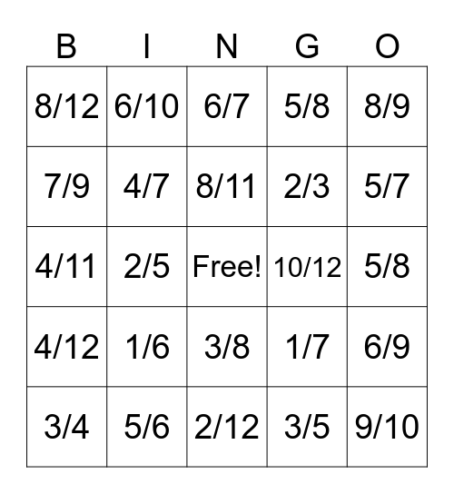 Adding & Subtracting Fractions Bingo Card