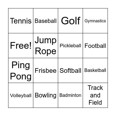 K-2 PE BINGO Card