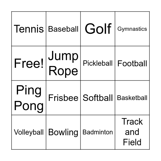 K-2 PE BINGO Card