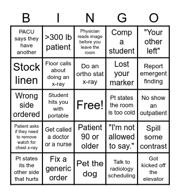 Life of a Rad Tech Bingo Card