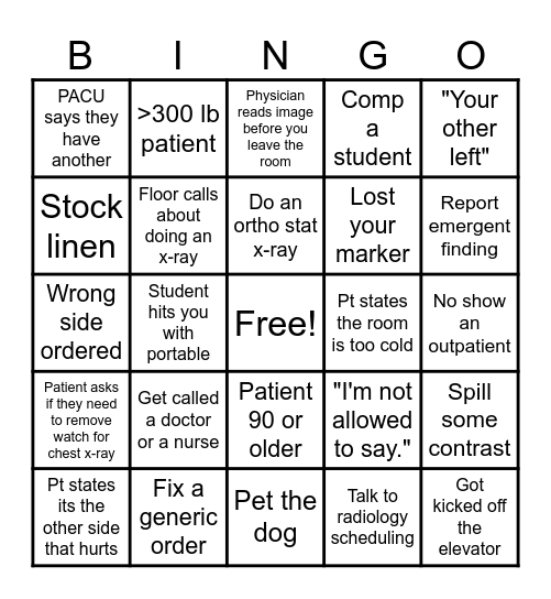 Life of a Rad Tech Bingo Card