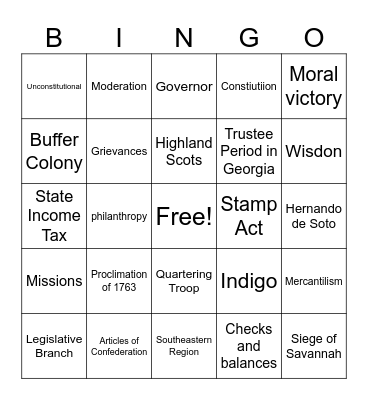 Georgia Studies Bingo Card