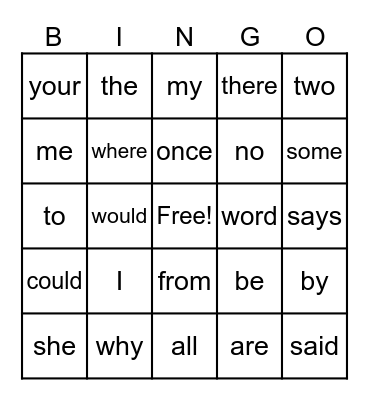 Tricky Word Bingo! Bingo Card