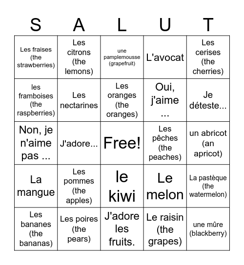 Les fruits ELES Bingo Card