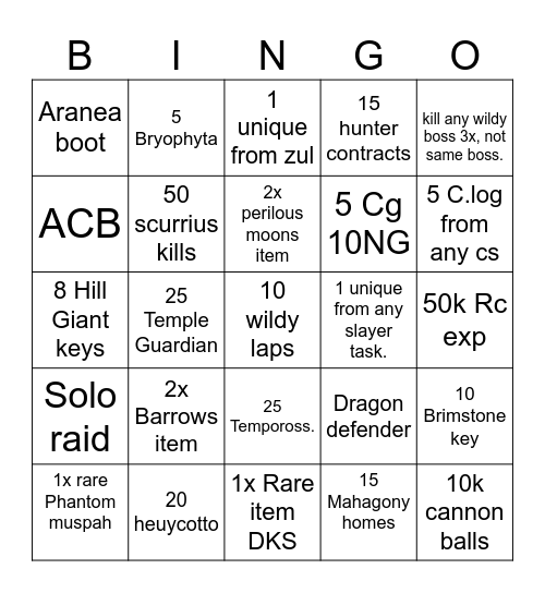 OSRS BINGO GER Bingo Card
