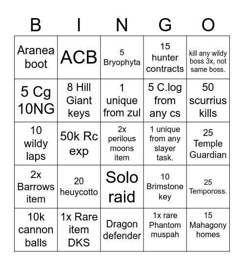 OSRS BINGO GER Bingo Card
