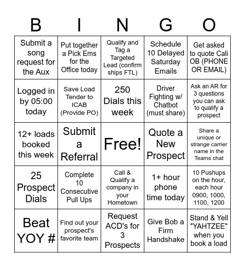 BIG MONEY FRIDAY BINGO Card