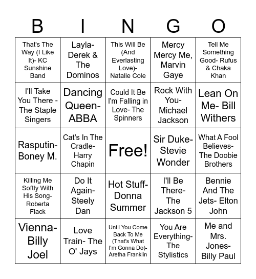 The Groovy 70's Bingo Card
