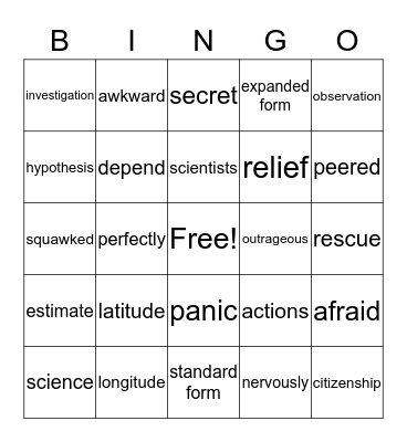 Vocabulary Bingo Card