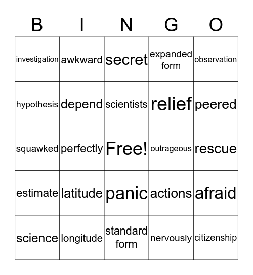 Vocabulary Bingo Card