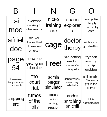 idiots events bingo Card