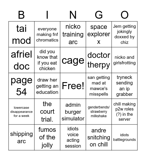 idiots events bingo Card
