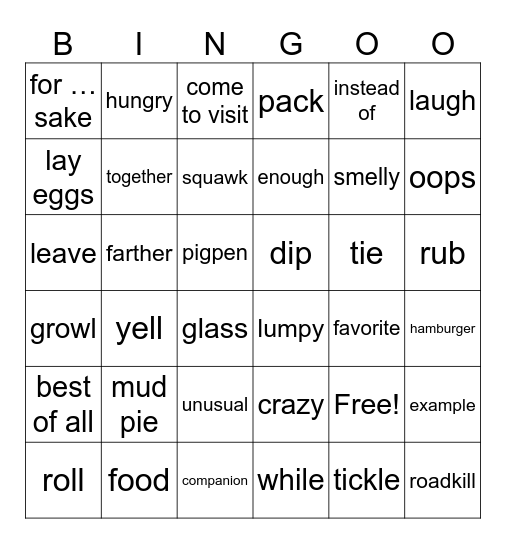 Bingo_CrazyPigs&FlyGuy Word Review Bingo Card
