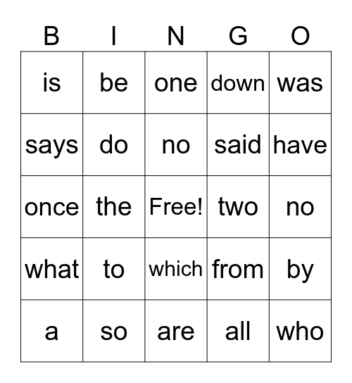 Tricky Words Bingo Card