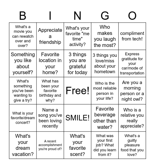 Gratitude Bingo!! Bingo Card