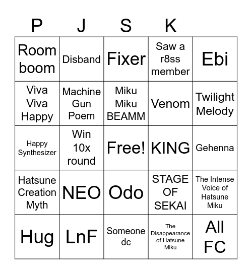 PJSK Bingo Card