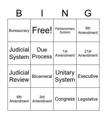 Government - Units 3 & 4 Bingo Card
