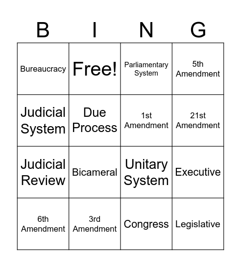 Government - Units 3 & 4 Bingo Card