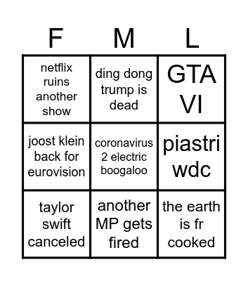 2025 bingo Card