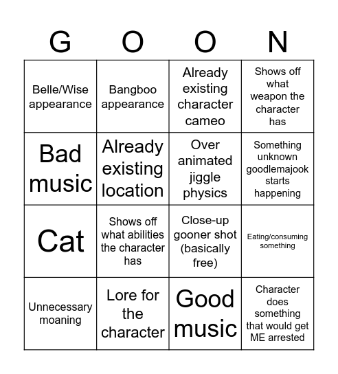 Demo trailer Bingo Card