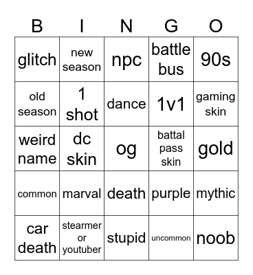 fortnite bingo! Bingo Card