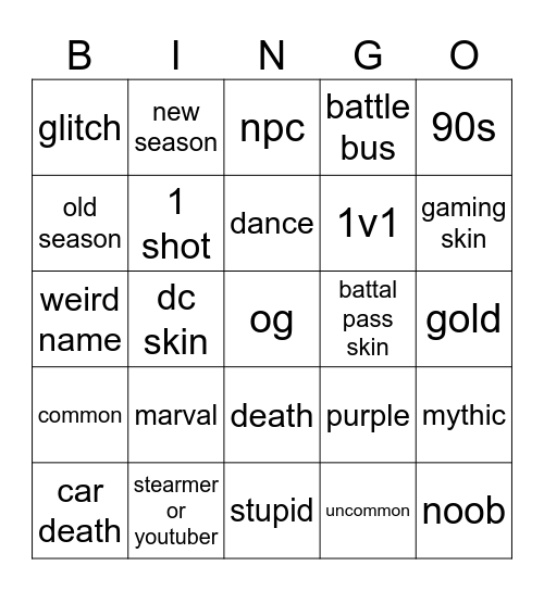 fortnite bingo! Bingo Card