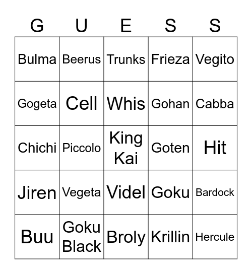 Guess who Bingo Card