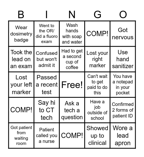 STUDENT BINGO Card