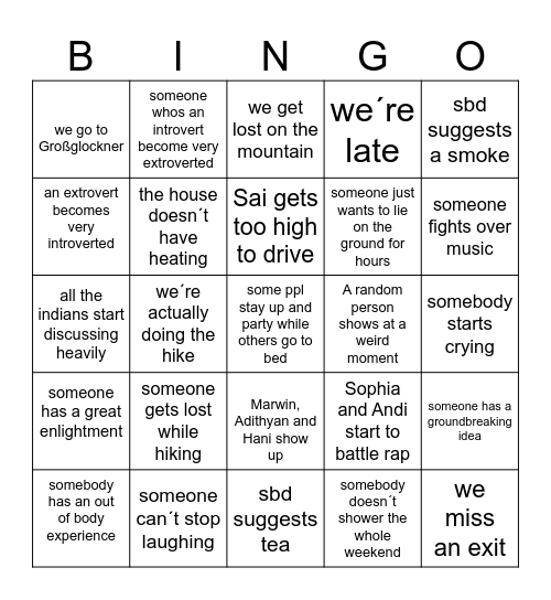 Trippy weekend Bingo Card