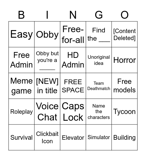 ROBLOX Bingo Card