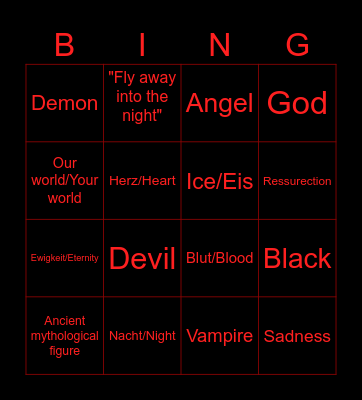 New Blutengel song Bingo Card
