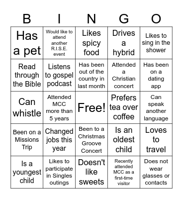 Single-Mingle Bingo Card